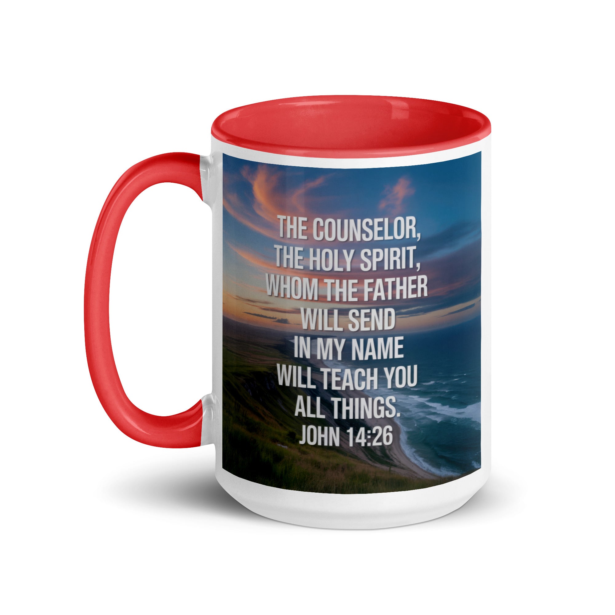 John 14:26 Bible Verse will teach White Ceramic Mug with Color Inside