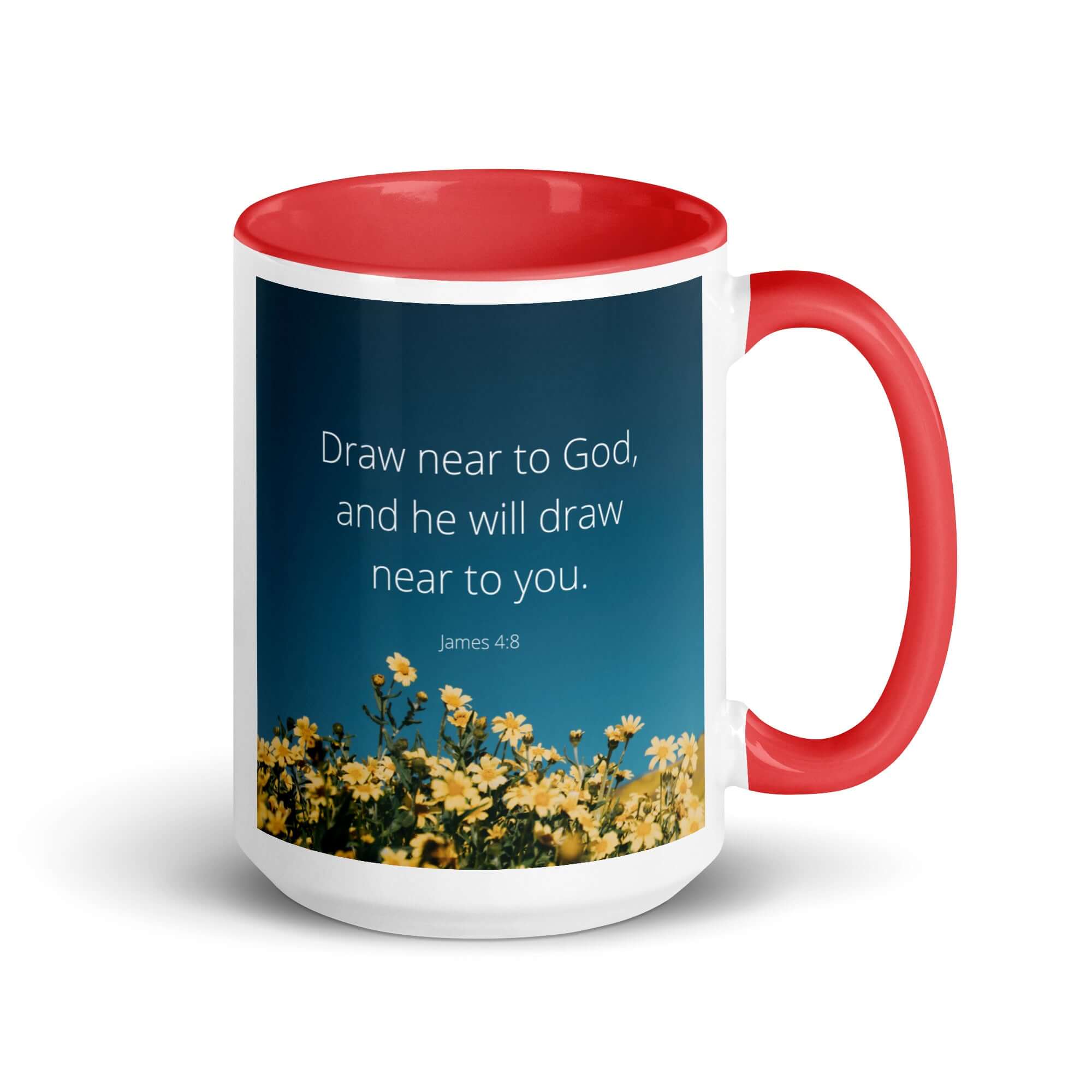 James 4:8 Bible Verse, near to you White Ceramic Mug with Color Inside
