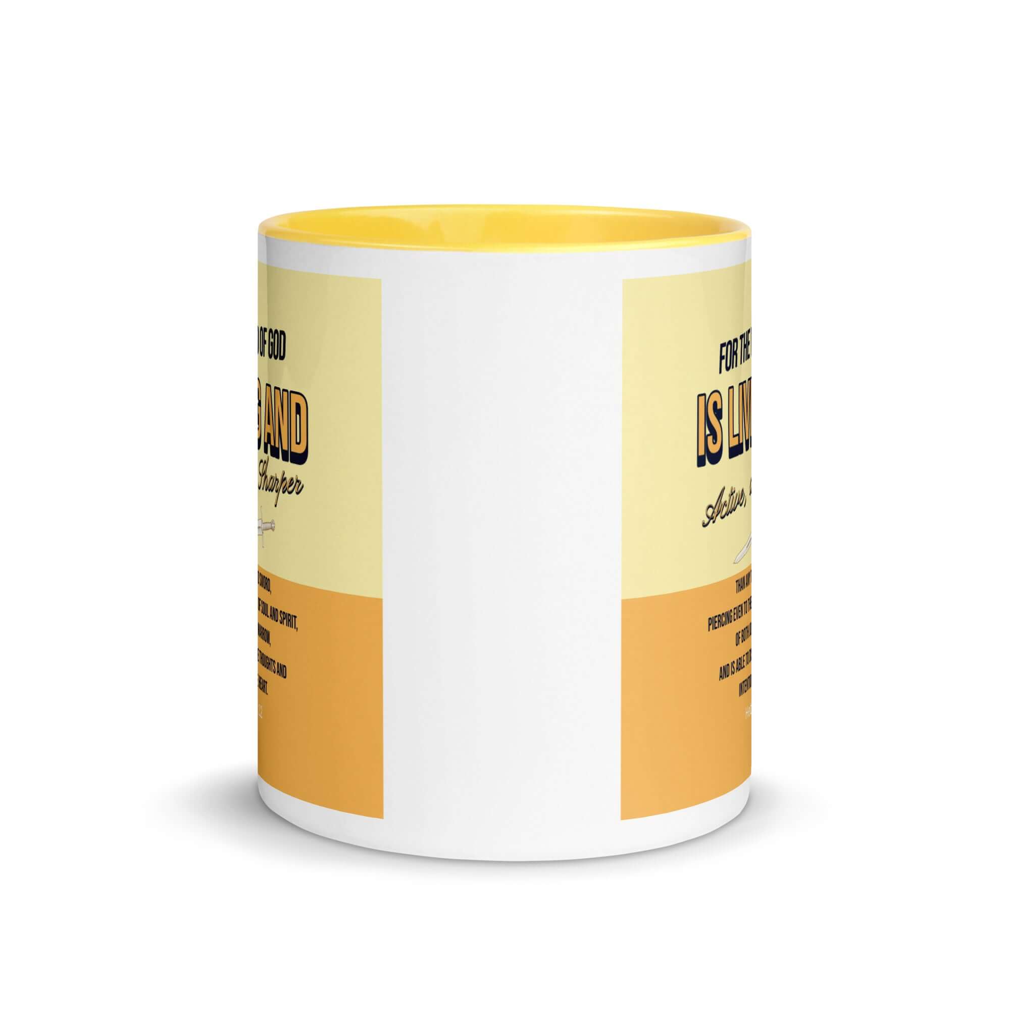 Heb 4:12 - Bible Verse, living and active White Ceramic Mug with Color Inside