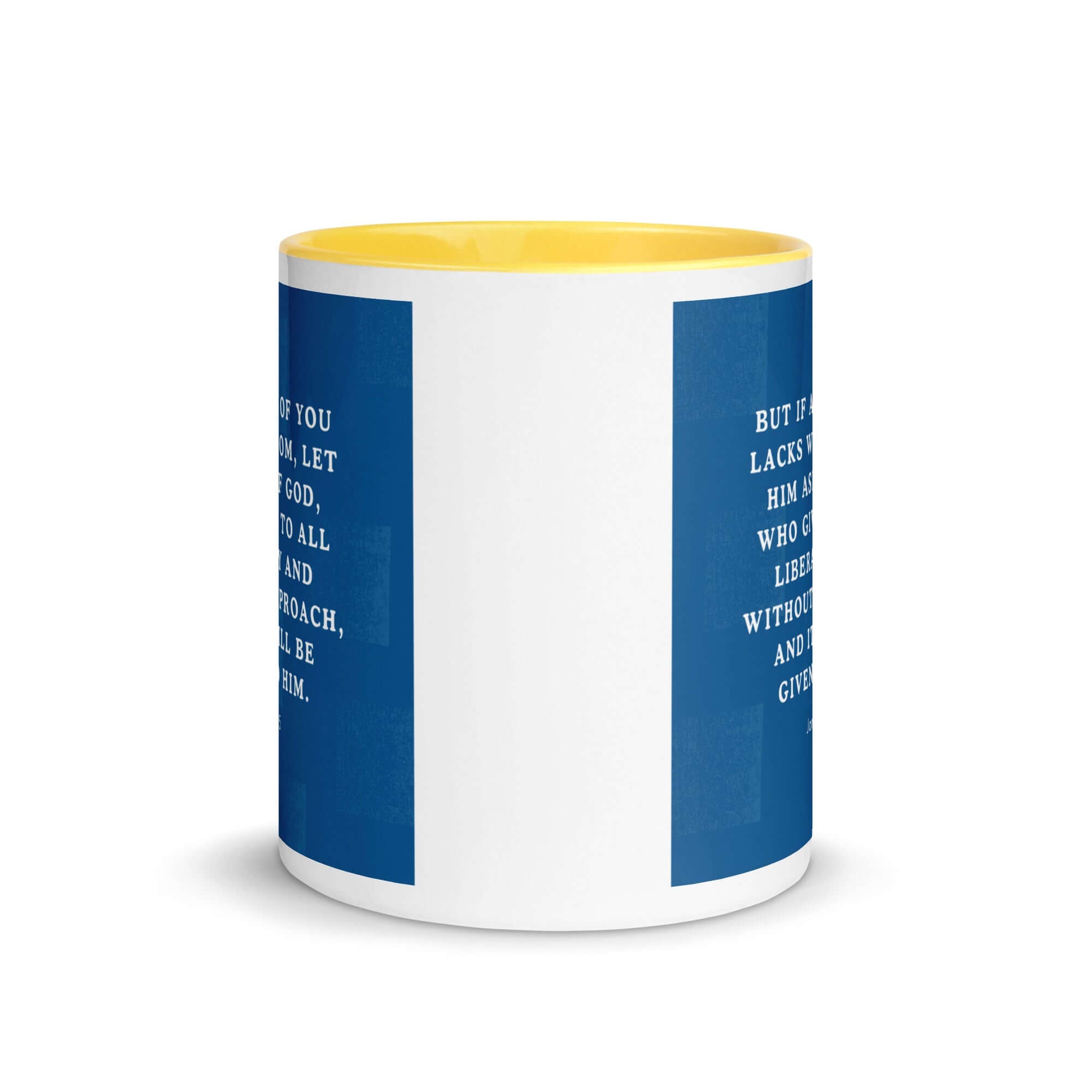 James 1:5 Bible Verse, gives to all White Ceramic Mug with Color Inside