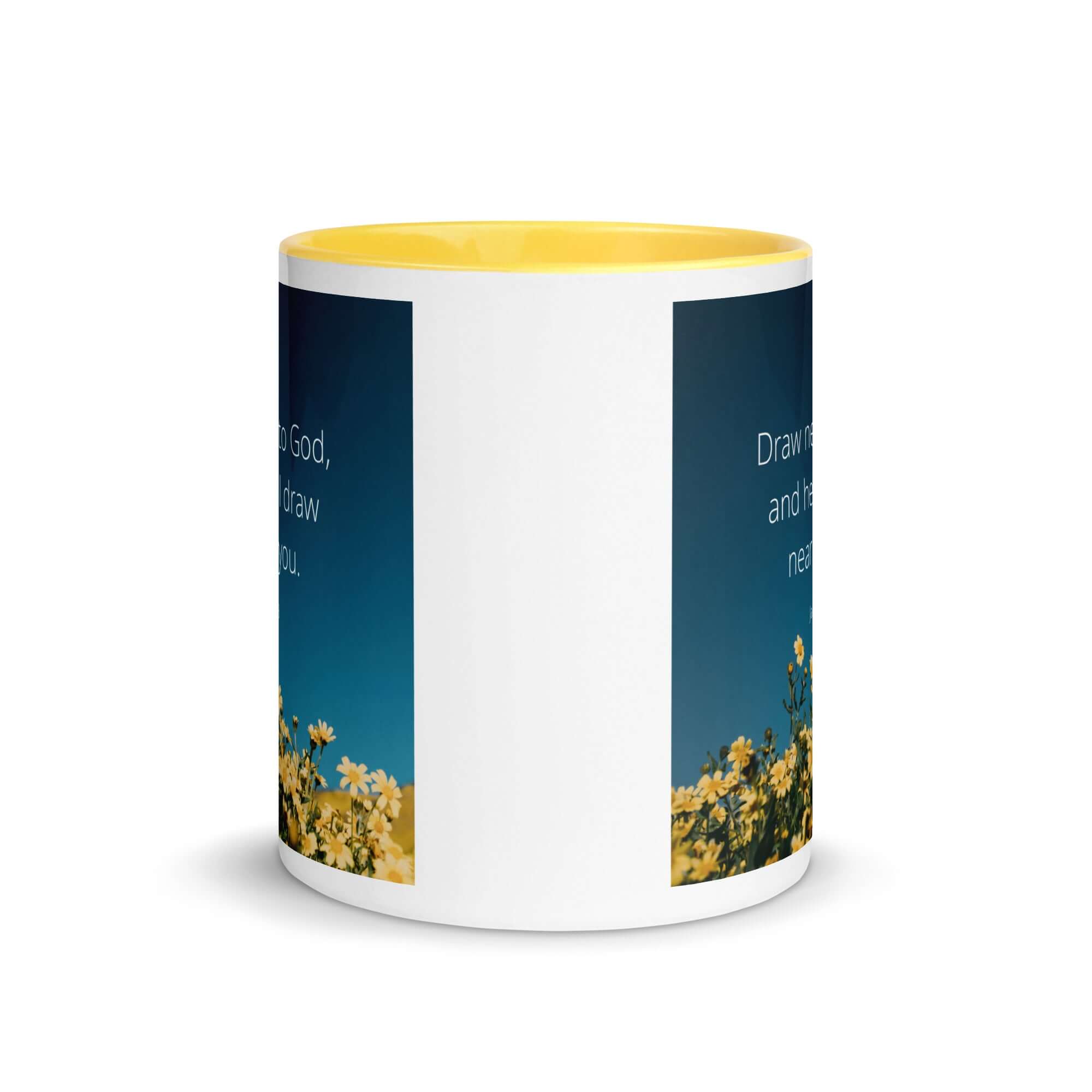 James 4:8 Bible Verse, near to you White Ceramic Mug with Color Inside