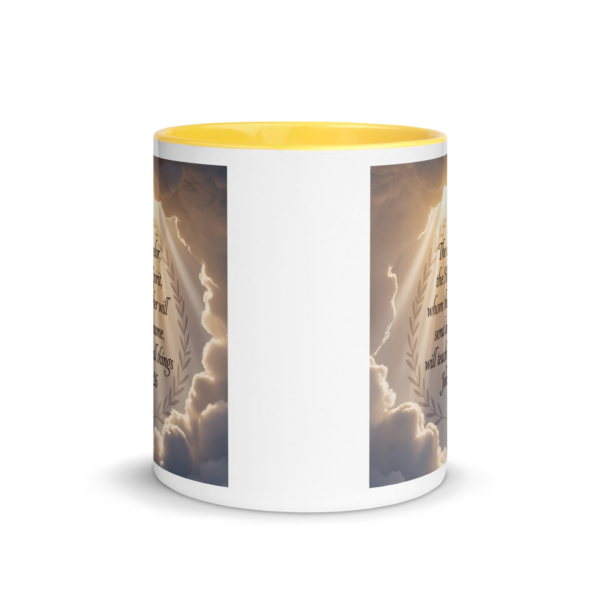 John 14:26 Bible Verse Counselor White Ceramic Mug with Color Inside