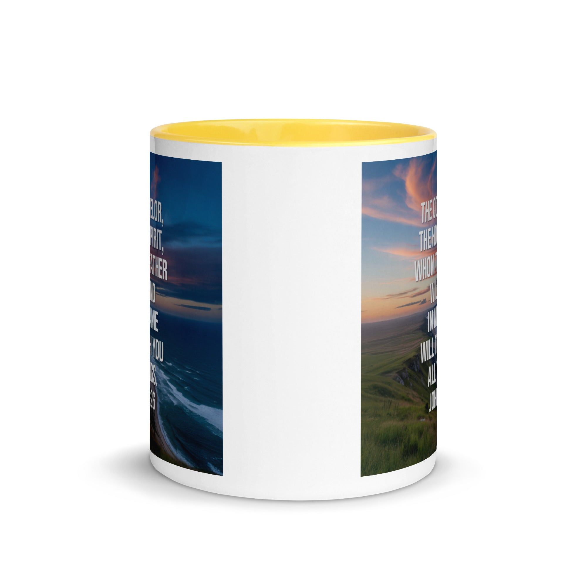 John 14:26 Bible Verse will teach White Ceramic Mug with Color Inside