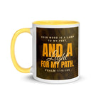 Psalm 119:105 - Bible Verse, lamp to my feet White Ceramic Mug with Color Inside