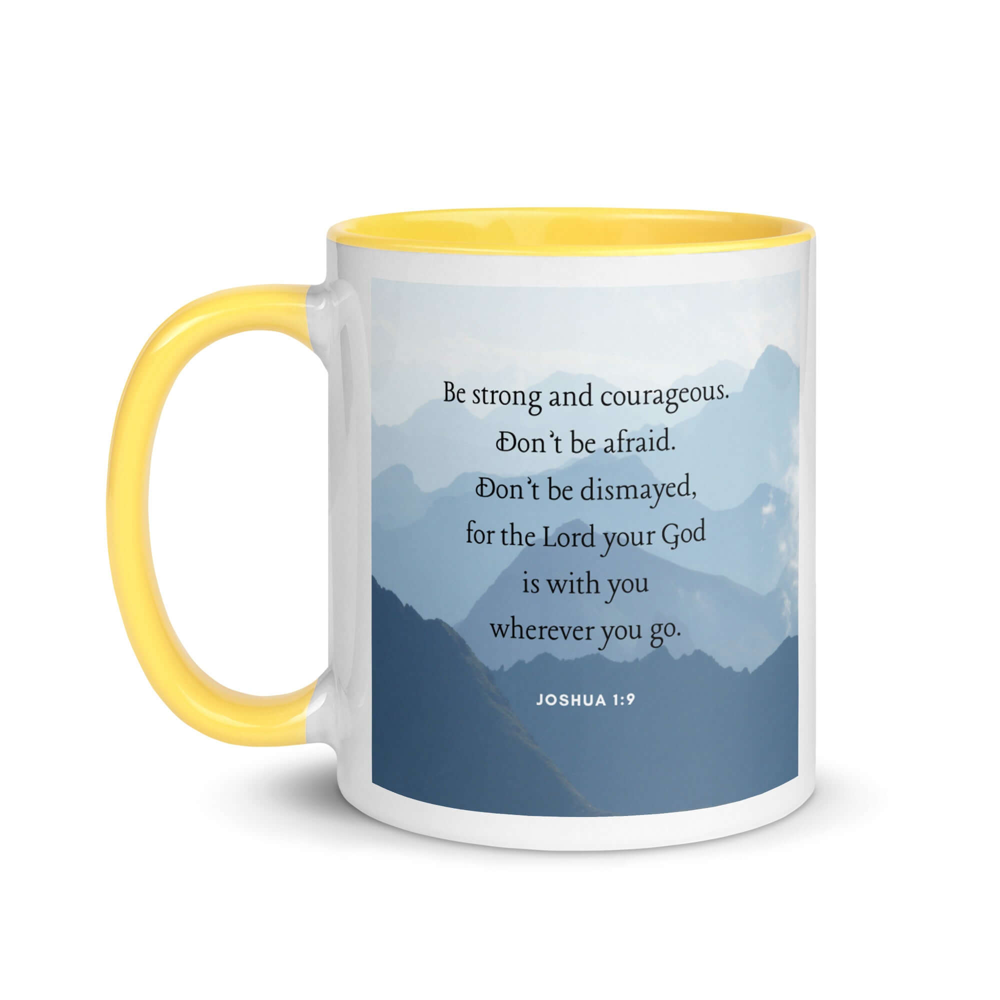 Joshua 1:9 Bible Verse, Courageous White Ceramic Mug with Color Inside