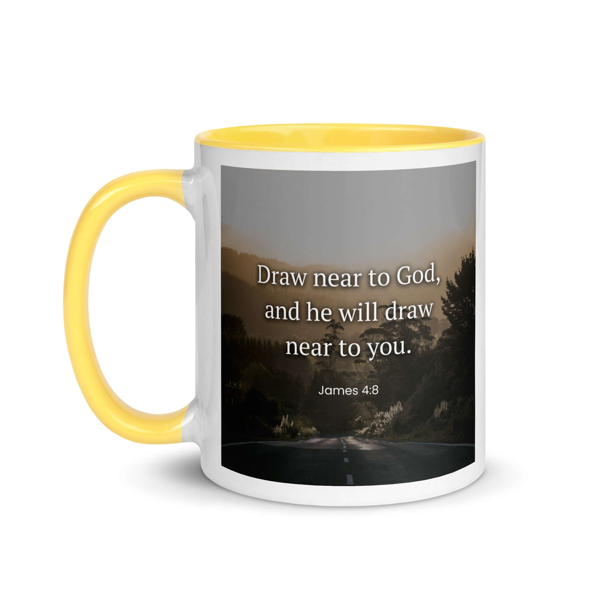 James 4:8 Bible Verse, Cleanse your White Ceramic Mug with Color Inside