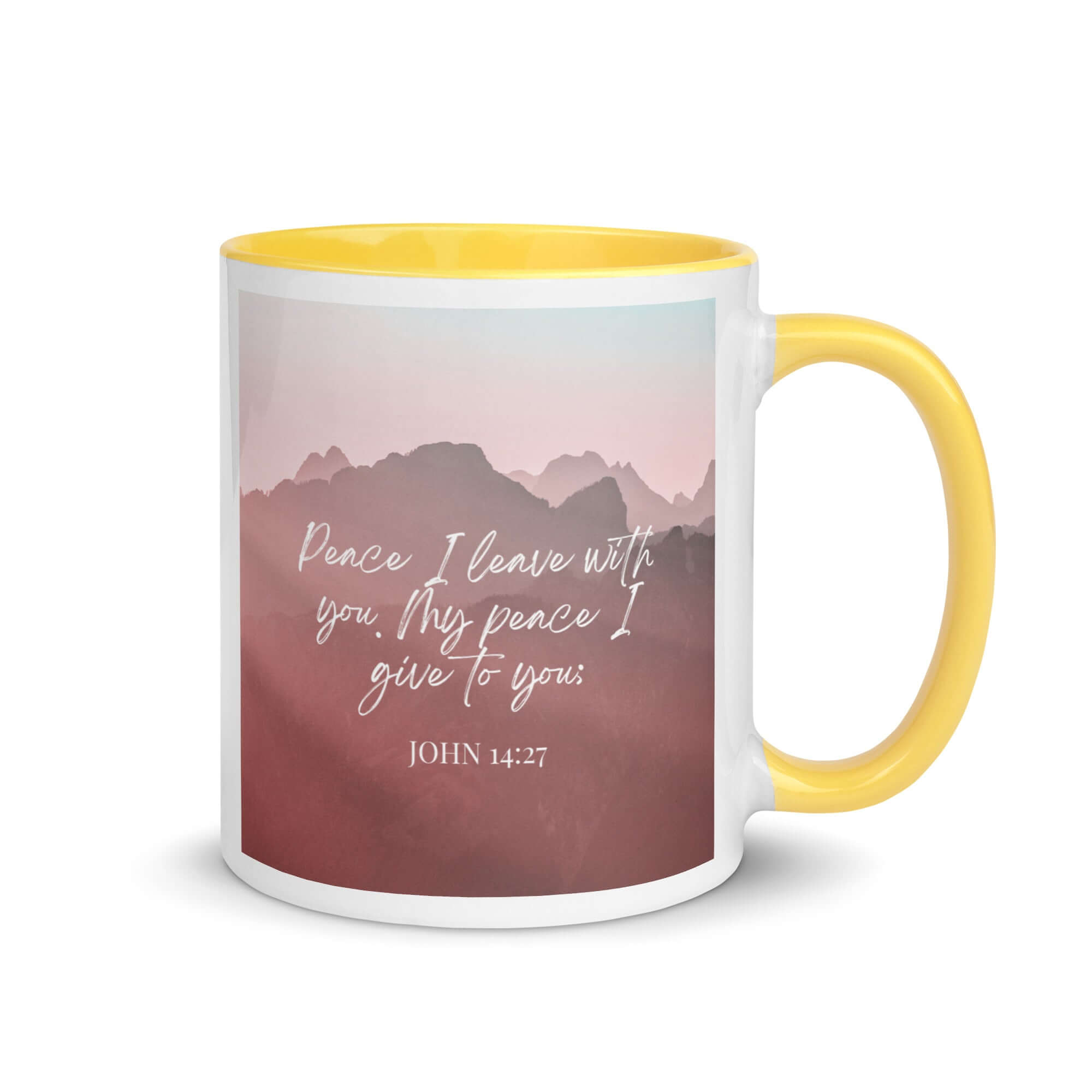 John 14:27 Bible Verse, I give you White Ceramic Mug with Color Inside