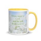 James 4:8 Bible Verse, Draw near White Ceramic Mug with Color Inside