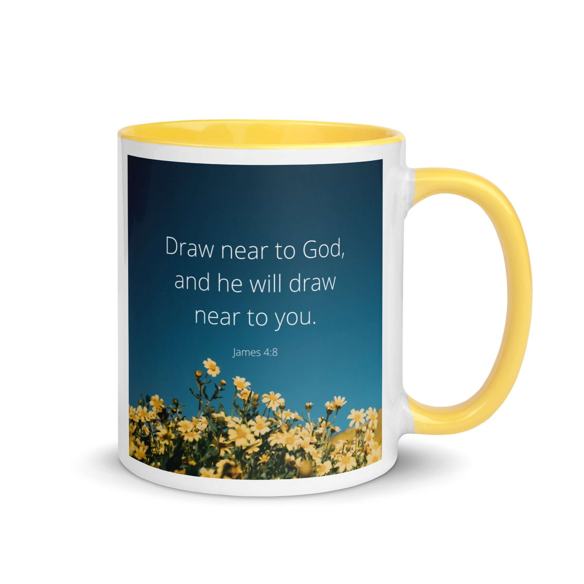 James 4:8 Bible Verse, near to you White Ceramic Mug with Color Inside