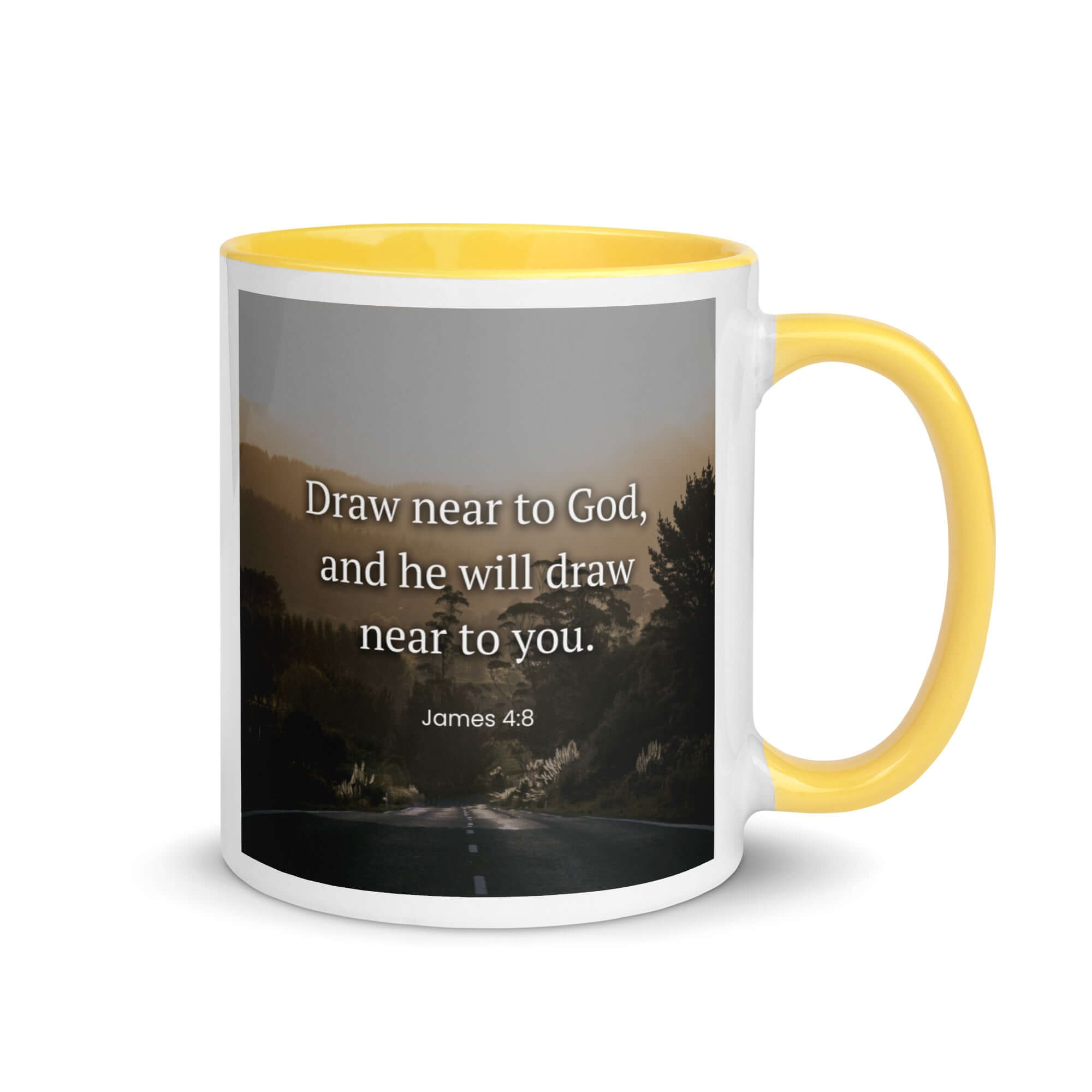 James 4:8 Bible Verse, Cleanse your White Ceramic Mug with Color Inside