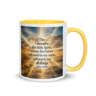 John 14:26 Bible Verse will send White Ceramic Mug with Color Inside Yellow 11 oz