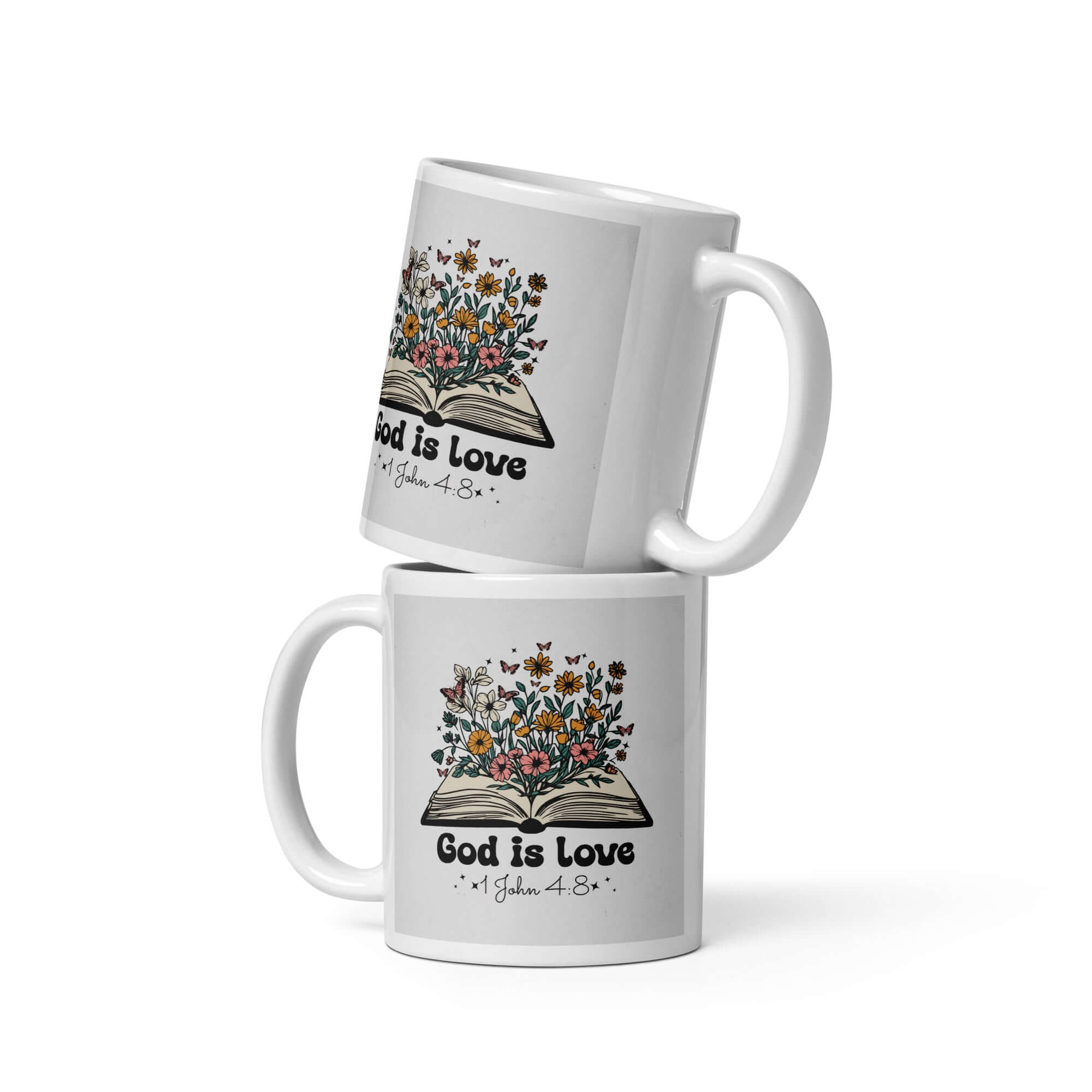 1 John 4:8 - Bible Verse, God is Love White Glossy Mug