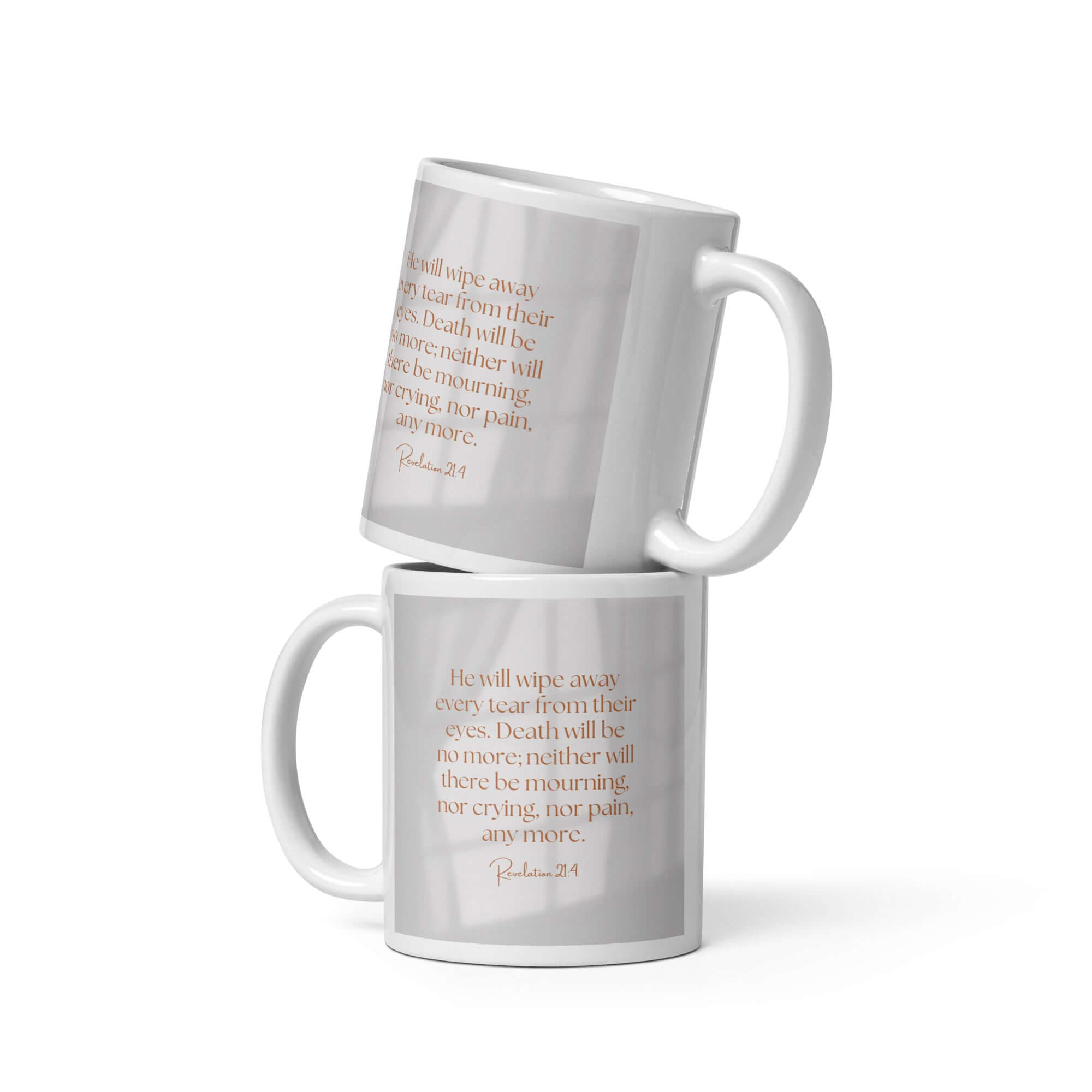 Revelation 21:4 Bible Verse, He will wipe White Glossy Mug