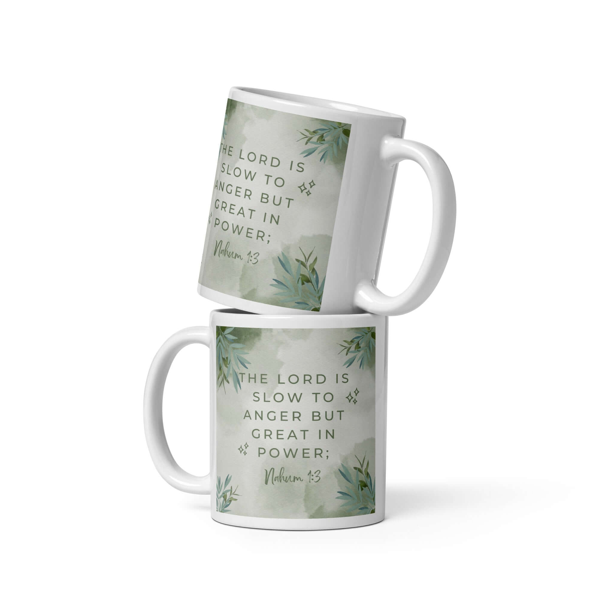 Nahum 1:3 Bible Verse, The Lord is slow White Glossy Mug