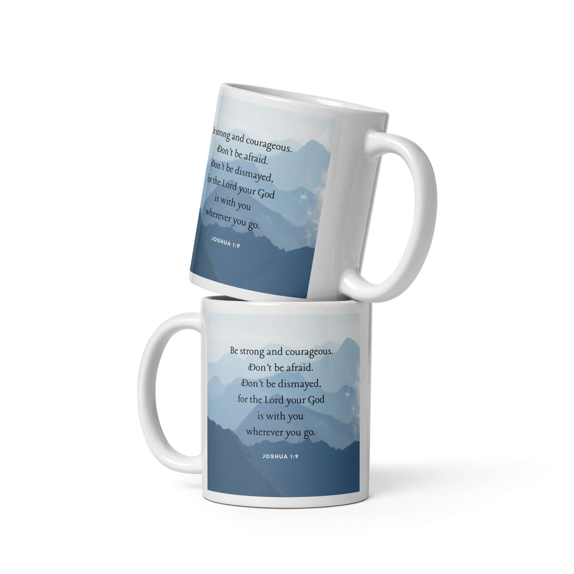 Joshua 1:9 Bible Verse, Courageous White Glossy Mug