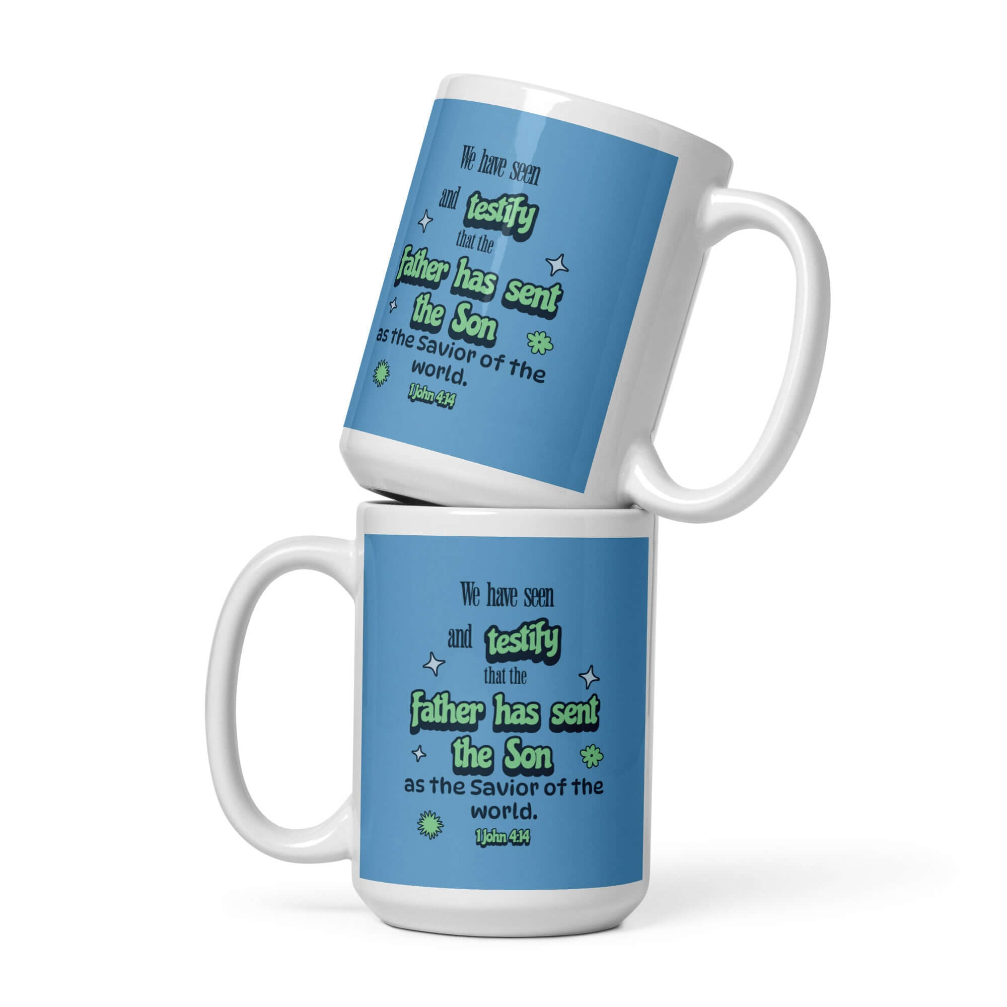 1 John 4:14 - Bible Verse, sent the Son White Glossy Mug