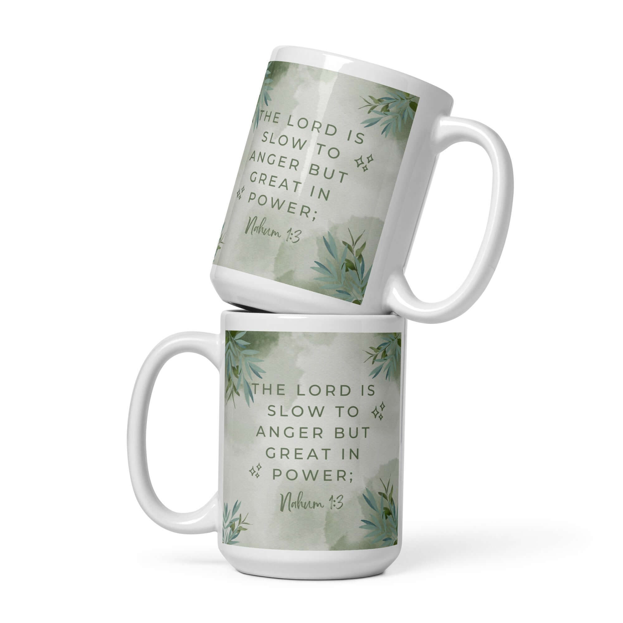 Nahum 1:3 Bible Verse, The Lord is slow White Glossy Mug