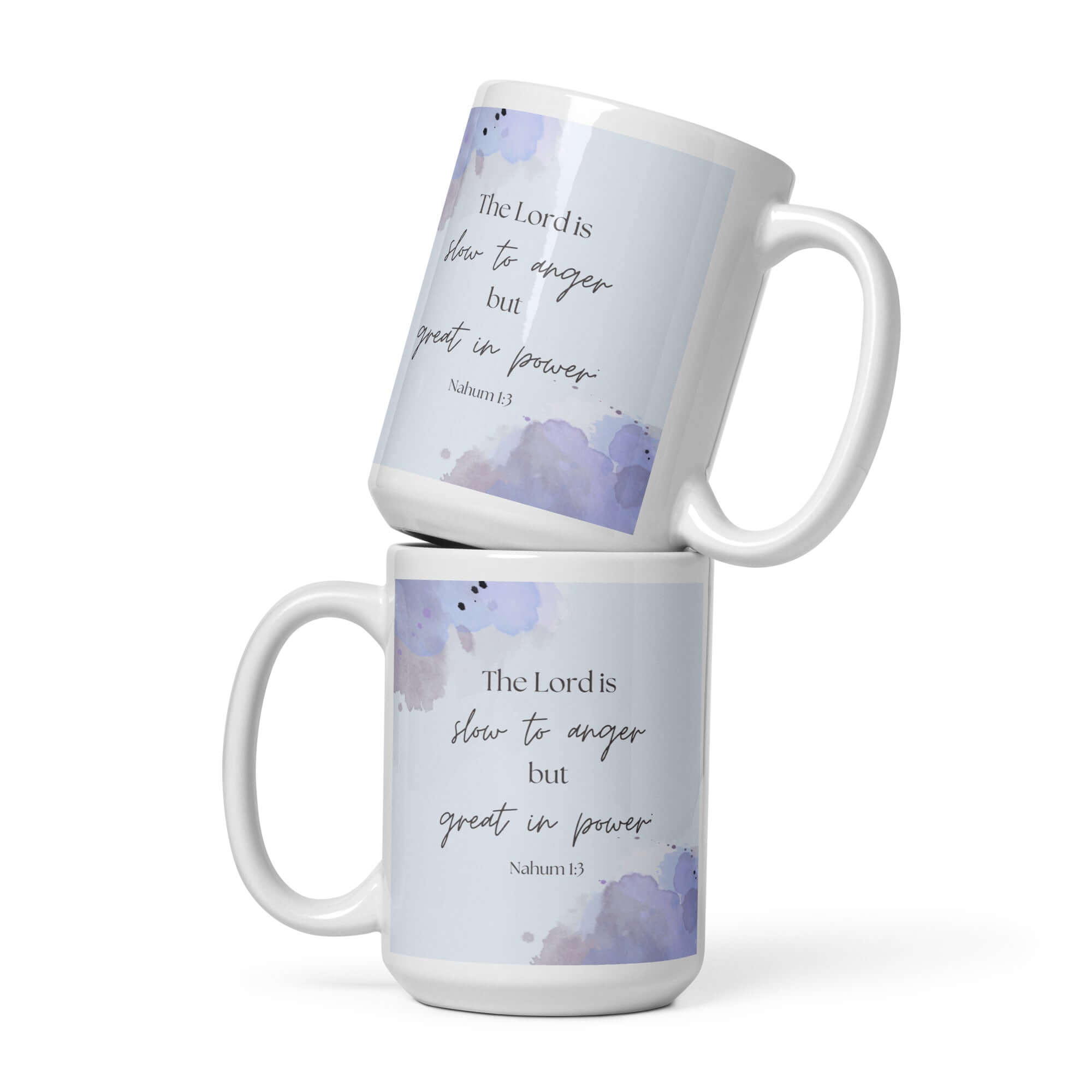 Nahum 1:3 Bible Verse, great in power White Glossy Mug