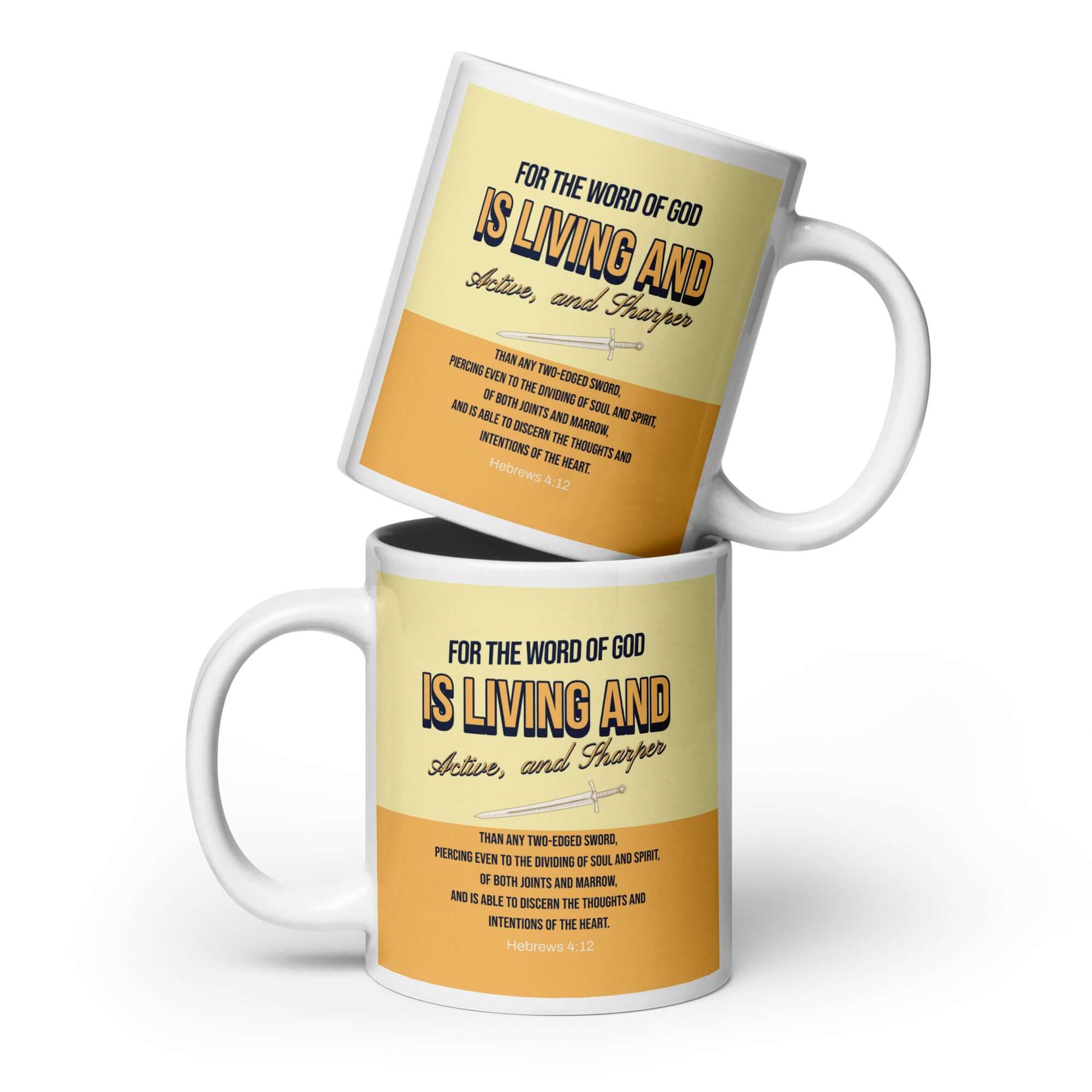 Heb 4:12 - Bible Verse, living and active White Glossy Mug