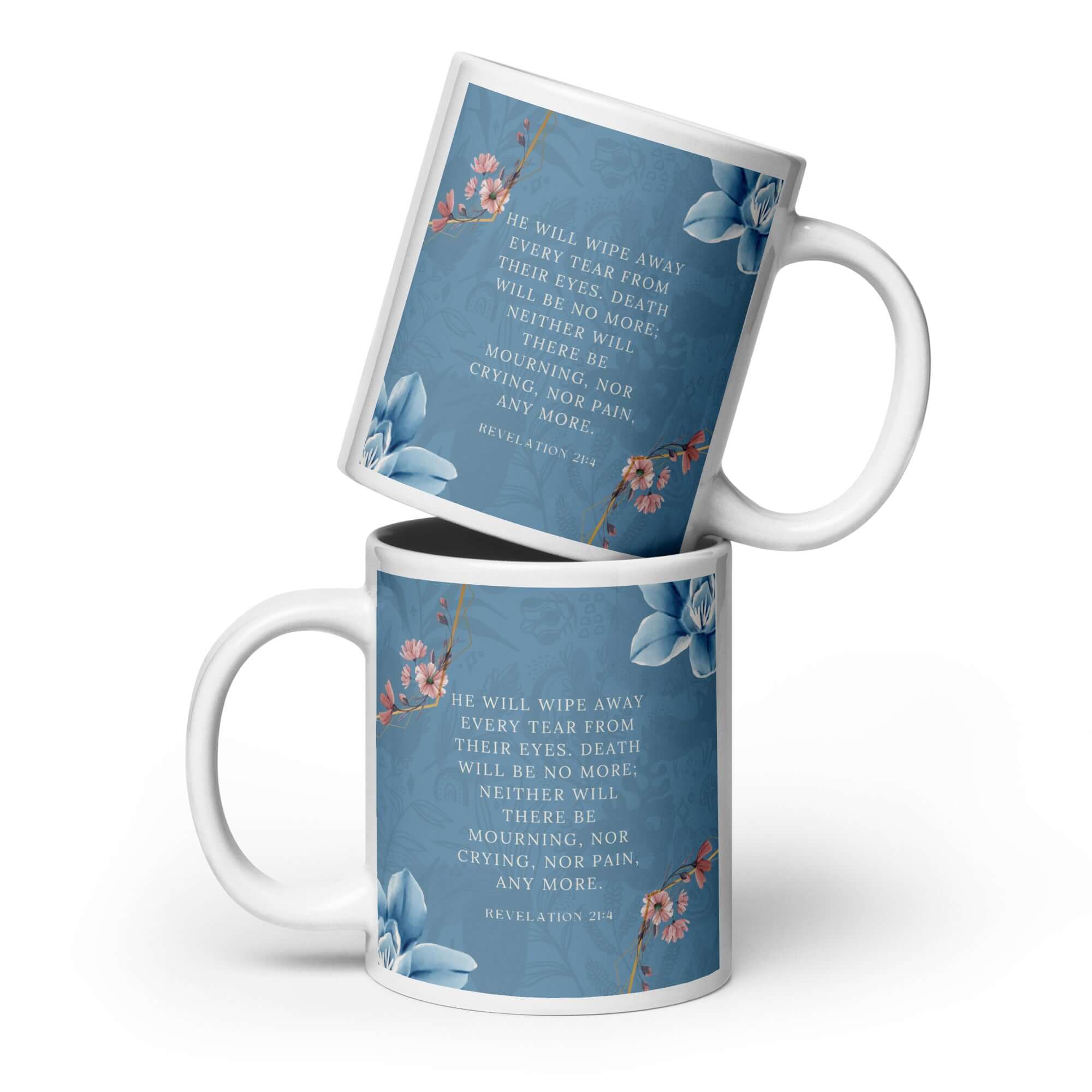 Revelation 21:4 Bible Verse, every tear White Glossy Mug