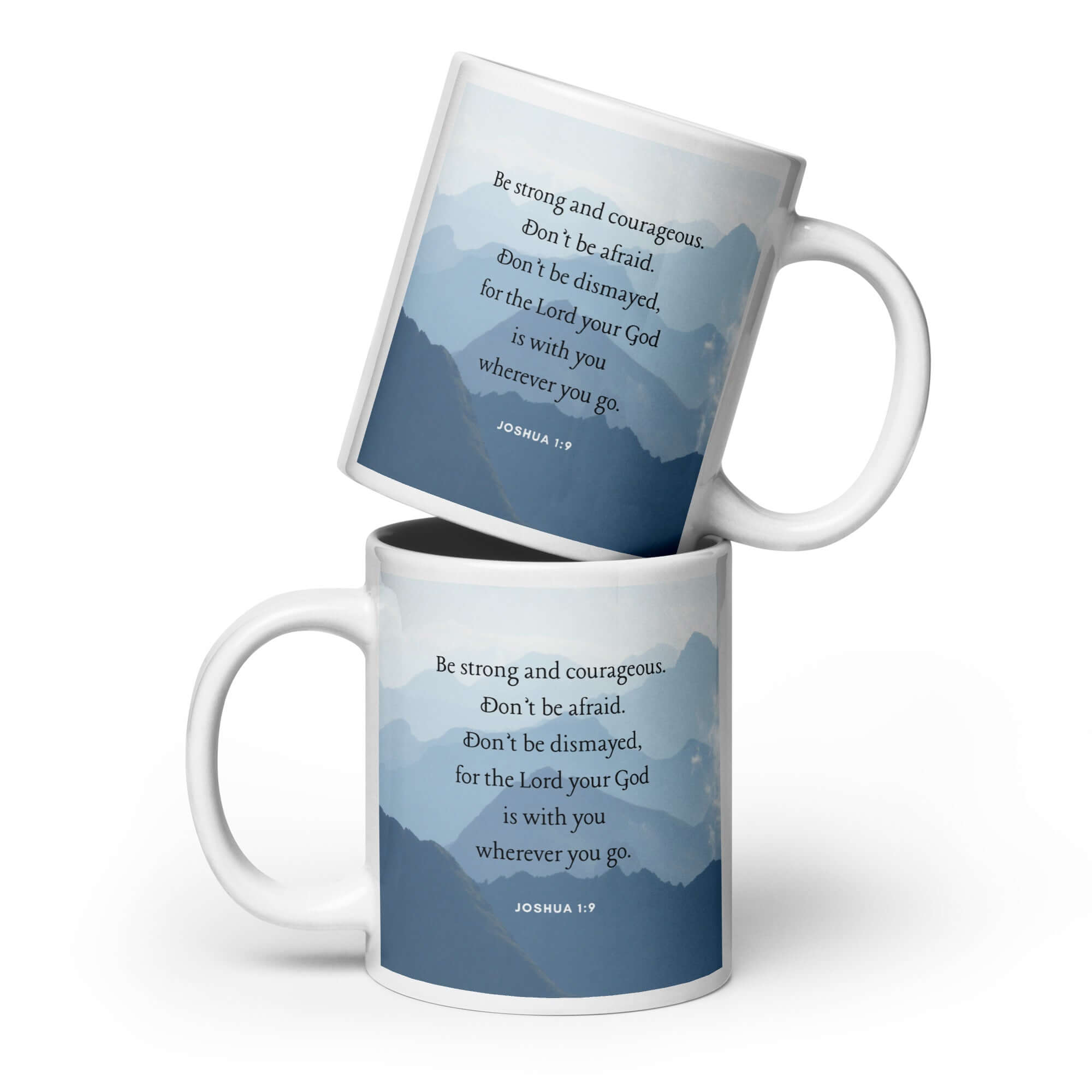 Joshua 1:9 Bible Verse, Courageous White Glossy Mug