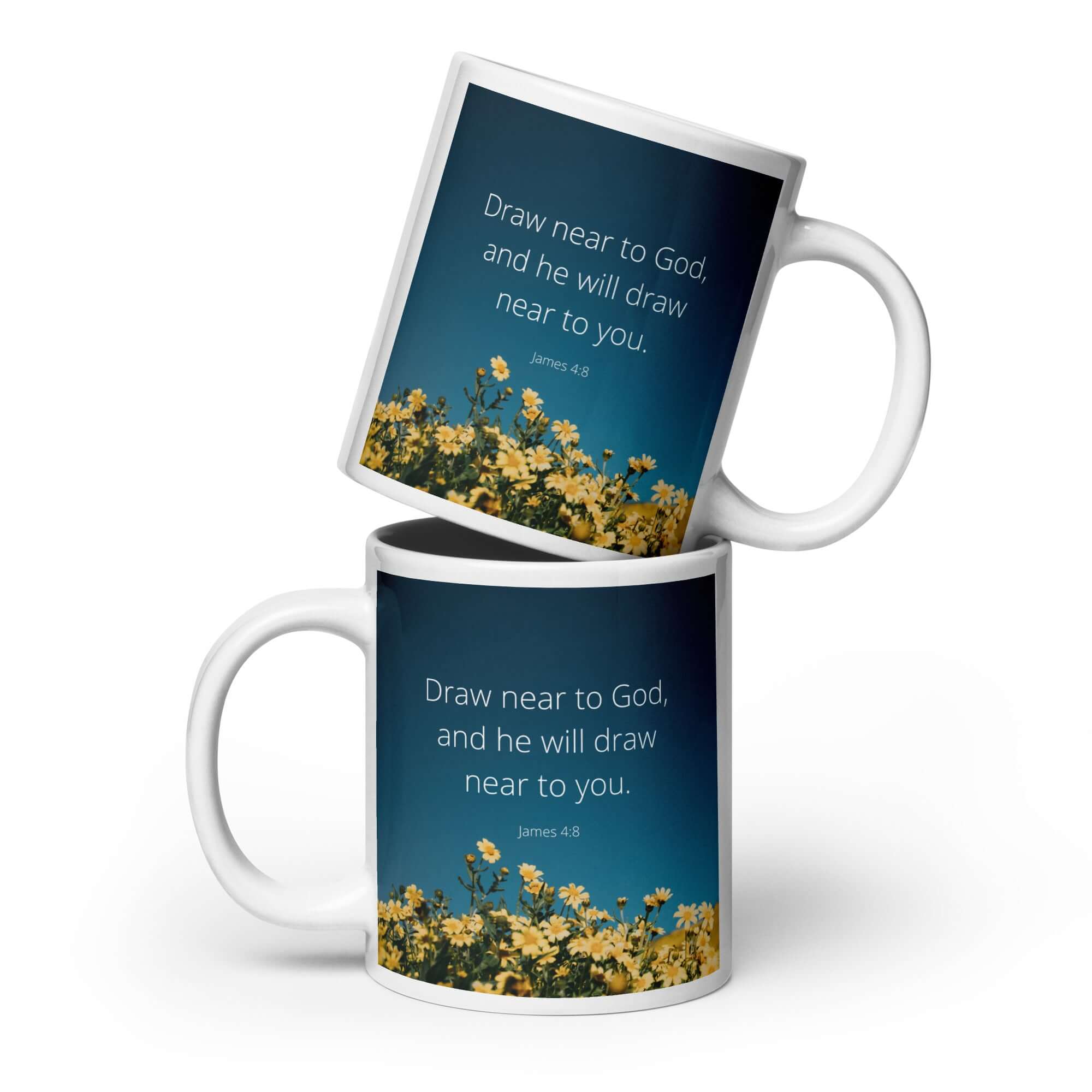 James 4:8 Bible Verse, near to you White Glossy Mug
